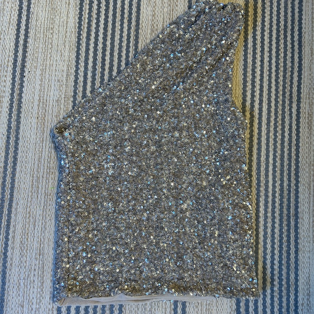 Zara Silver Sequin One-Shoulder Top size small